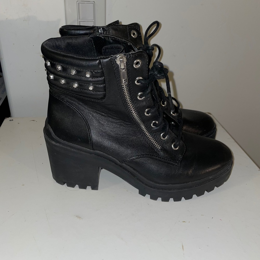No Boundaries Womens Black Studded Combat Boots Chunky Gothic Moto Boot size 9